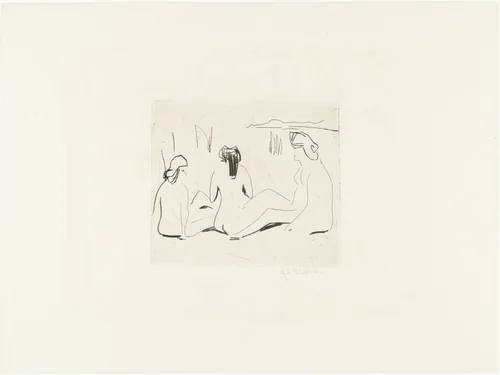 Three Bathers at the Moritzburg Lakes (Drei Badende an den Moritzburger Seen) from Brücke 1910 by Ernst Ludwig Kirchner, print, 1909