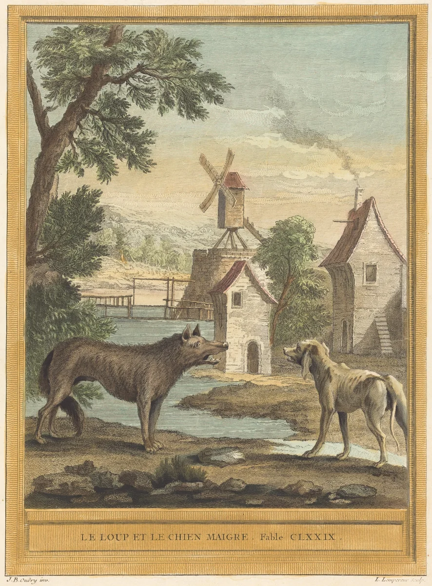 Le loup et le chien maigre (The Wolf and the Thin Dog) by Louis-Simon Lempereur, Jean-Baptiste Oudry, print, 1756