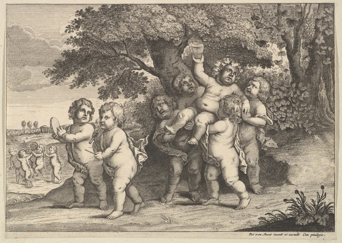 Seven boys by Wenceslaus Hollar, print, 1646-1654