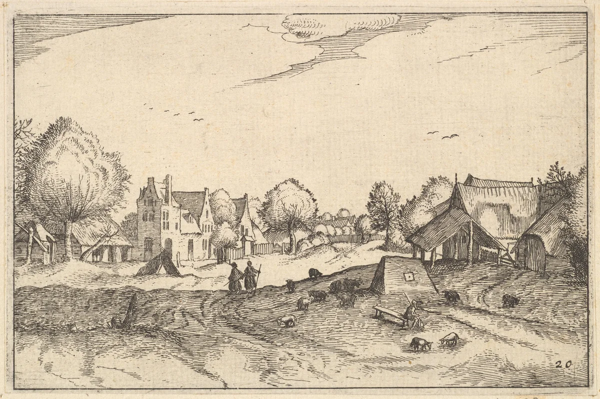 Village Road, plate 20 from "Regiunculae et Villae Aliquot Ducatus Brabantiae" by Claes Jansz Visscher, print, 1605-1615