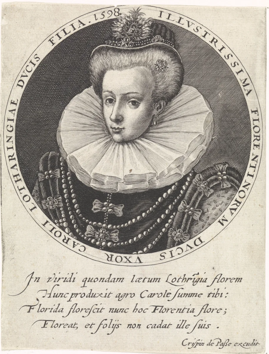 Portret van Christina van Lotharingen by Crispijn van de Passe, print, 1598