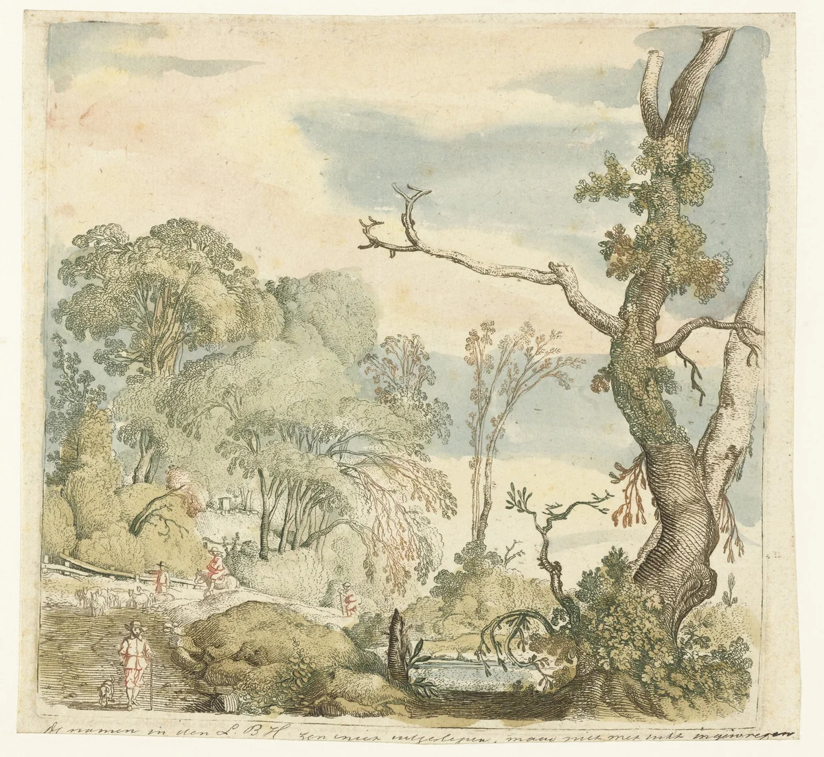 Landschap met bomen by Esaias van de Velde, print, 1616-1619