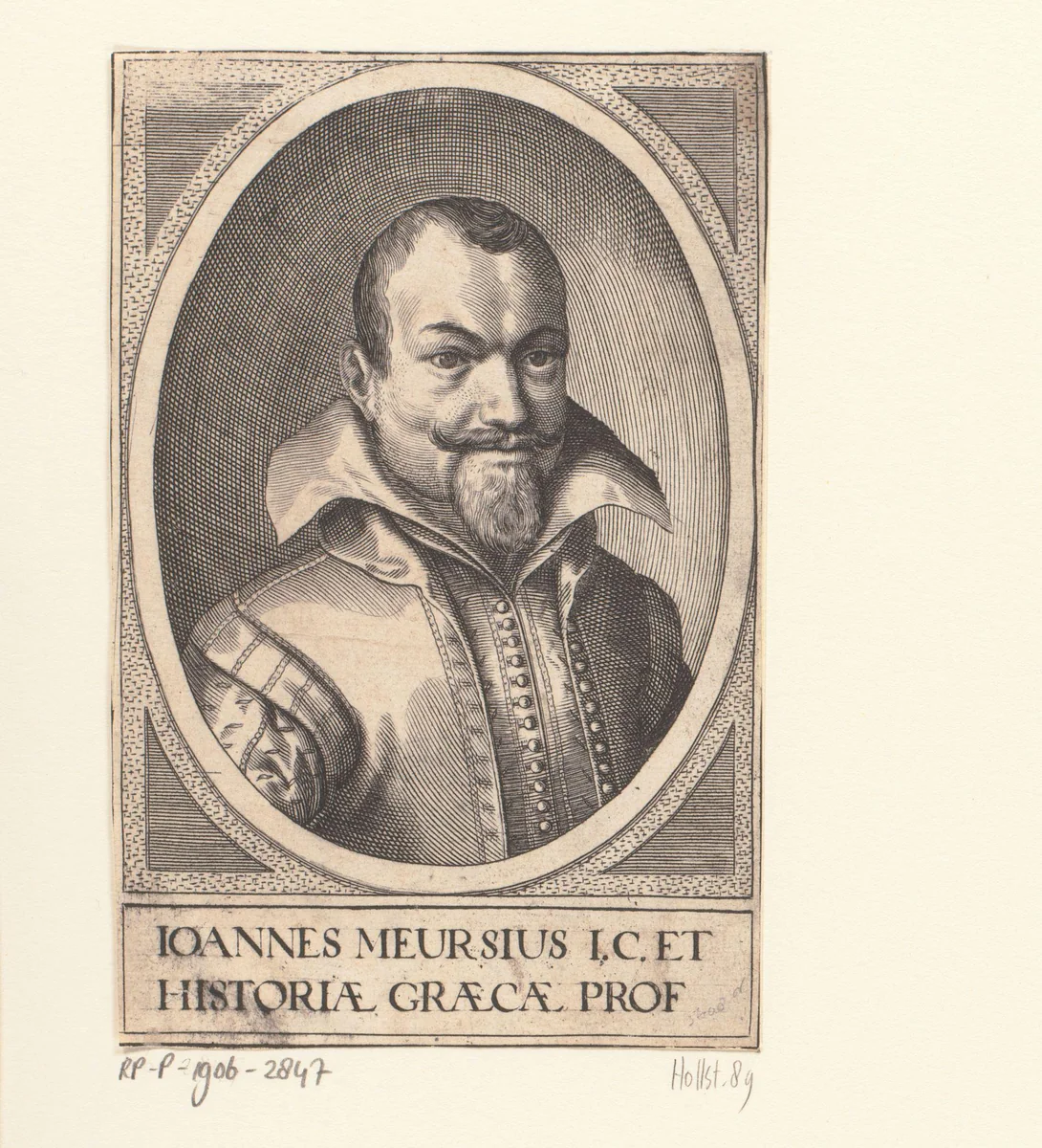 Portret van Johannes Meursius by Willem Isaacsz. van Swanenburg, print, 1609