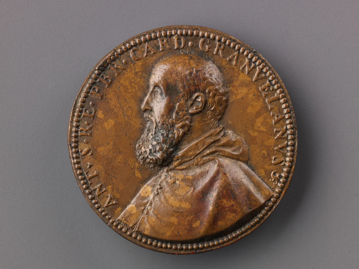 Portrait medal of Antoine Perrenot Granvelle (obverse); Don Juan of Austria Receiving the Standard from Granvelle (reverse) by Giovanni V. Melon, metalwork, 1571