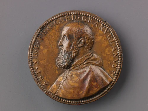 Portrait medal of Antoine Perrenot Granvelle (obverse); Don Juan of Austria Receiving the Standard from Granvelle (reverse) by Giovanni V. Melon, metalwork, 1571