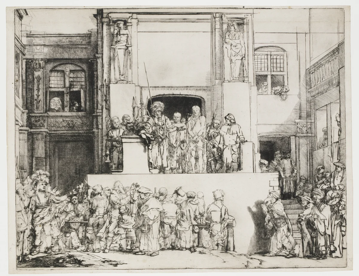 Christ presented to the people: oblong plate by Rembrandt van Rijn, print, 1655
