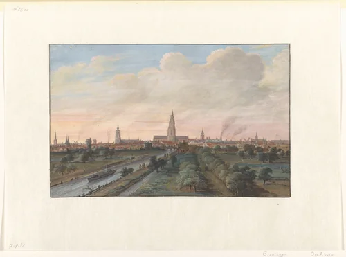 Gezicht op de stad Groningen by Gerrit Battem, drawing, 1646-1684