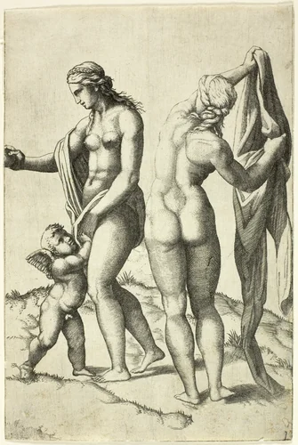 Venus, Cupid and Pallas by Raffaello Sanzio, print, 1500-1599