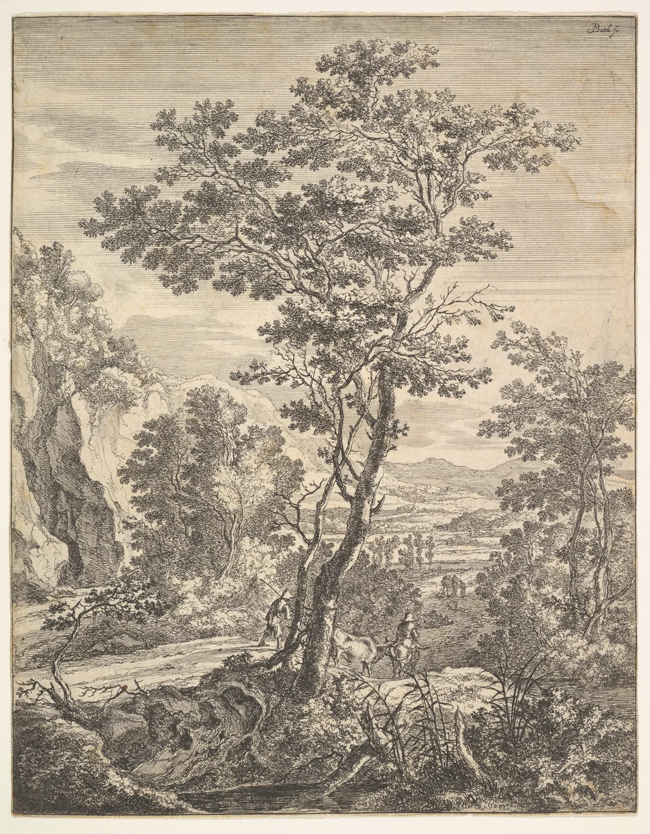 The Large Tree, from "Upright Italian Landscapes" by Jan Both, print, 1620-1652