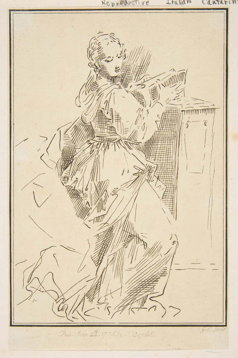Woman with a book by Simone Cantarini, print, 1775