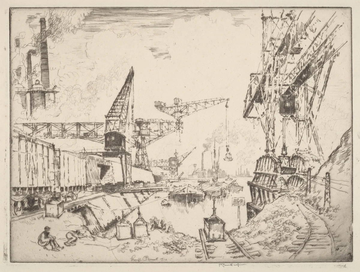 Cranes at Duisburg by Joseph Pennell, print, 1910