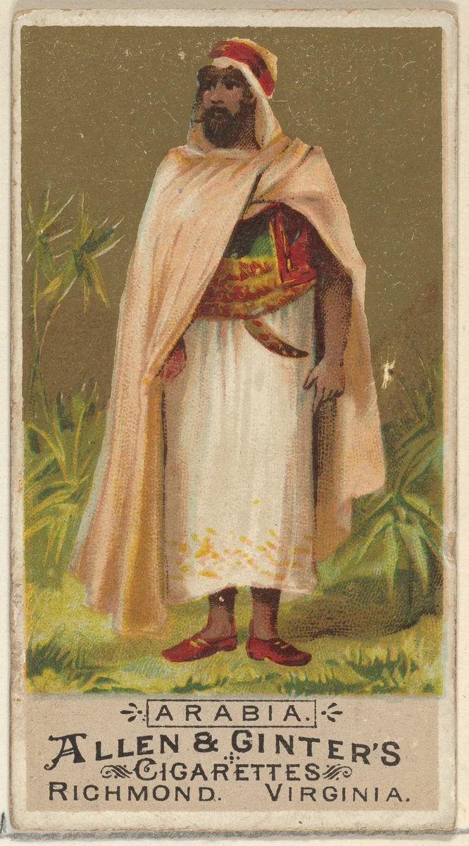 Arabia, from the Natives in Costume series (N16) for Allen & Ginter Cigarettes Brands by Allen & Ginter, print, 1886