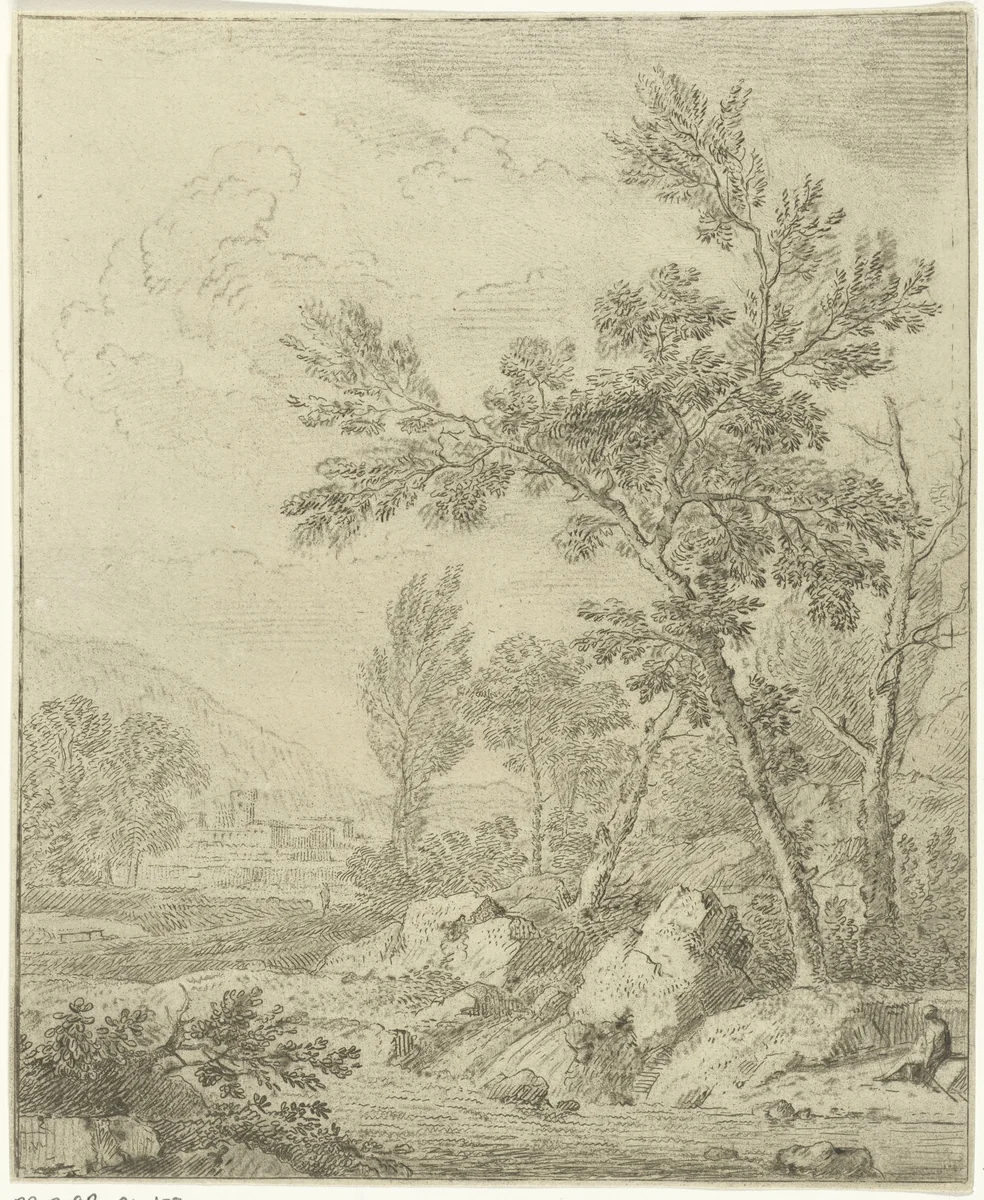Landschap met beek by Cornelis van Noorde, print, 1767