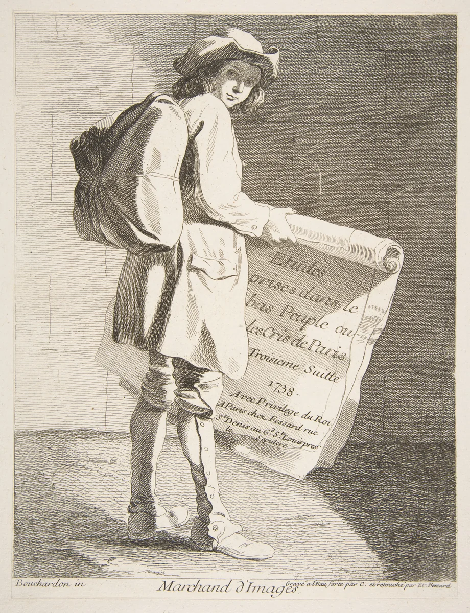 Picture Seller by Anne Claude Philippe de Tubières, print, 1738