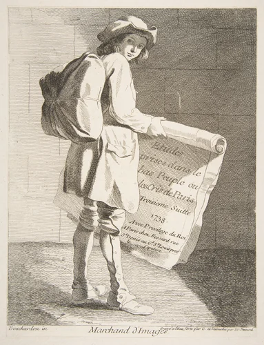 Picture Seller by Anne Claude Philippe de Tubières, print, 1738