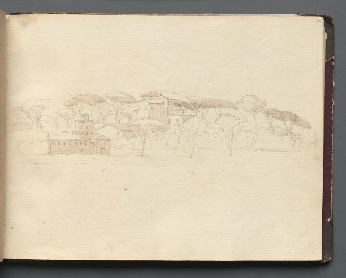 Album with Views of Rome and Surroundings, Landscape Studies, page 30a: Roman Panoramic View by Franz Nadorp, book, 1830-1870