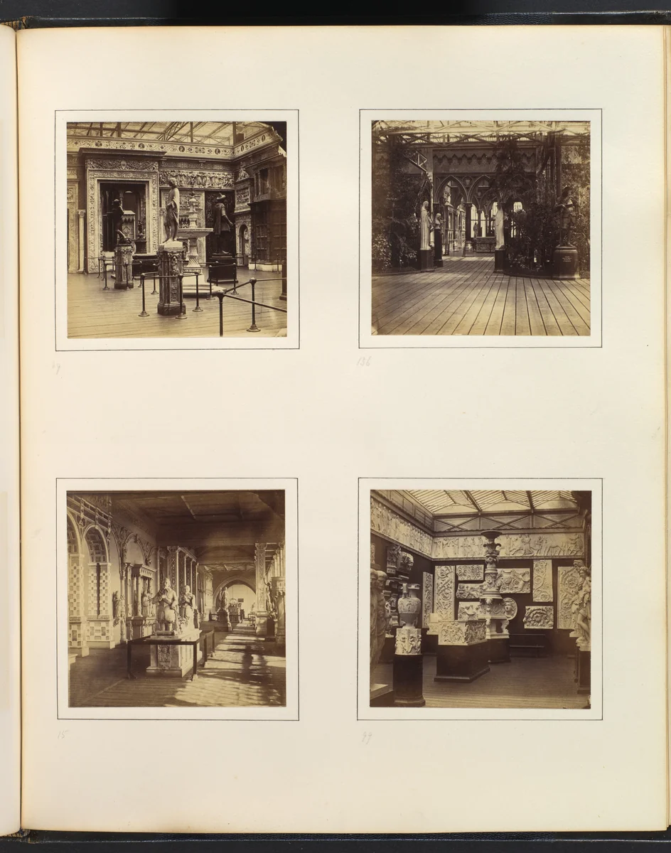 [Entryway of Renaissance Court; Medieval Vestibule; View of the Renaissance Court; Room of Classical Reliefs and Sarcophagi] by Philip Henry Delamotte, photograph, 1857-1861