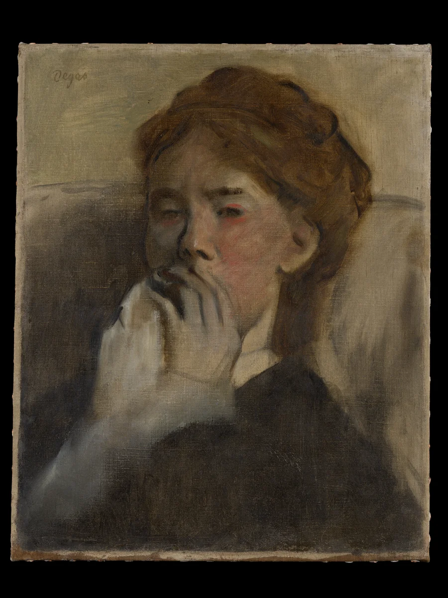 Young Woman with Her Hand over Her Mouth by Edgar Degas, painting, 1870-1880