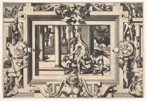 Medea Kills her Two Children by Jason (Pour qui d'Absyrte a le sang repandu, fait que du sien le tort lui soit rendu...), from "Jason and the Golden Fleece" by René Boyvin, print, 1563