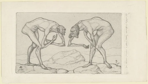 Two Men Meet, Each Believing the Other to Be of Higher Rank (Zwei Männer, einander in höherer Stellung vermutend, begegnen sich) from the series Inventions (Inventionen) by Paul Klee, print, 1903