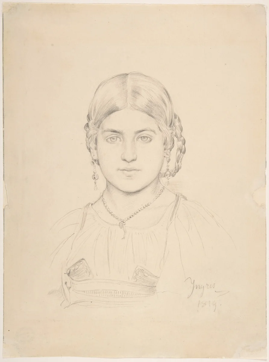 Bust of a Gypsy Girl by Jean-Auguste-Dominique Ingres, drawing, 1819