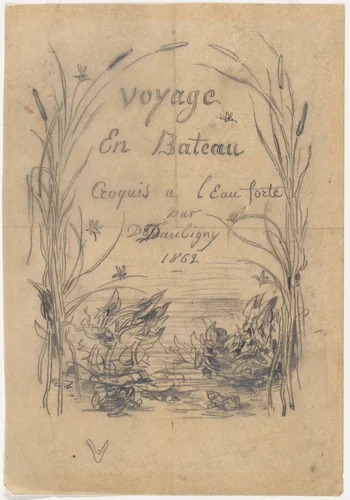 Frontispiece for the Album "Voyage en Bateau" by Charles-François Daubigny, drawing, 1862