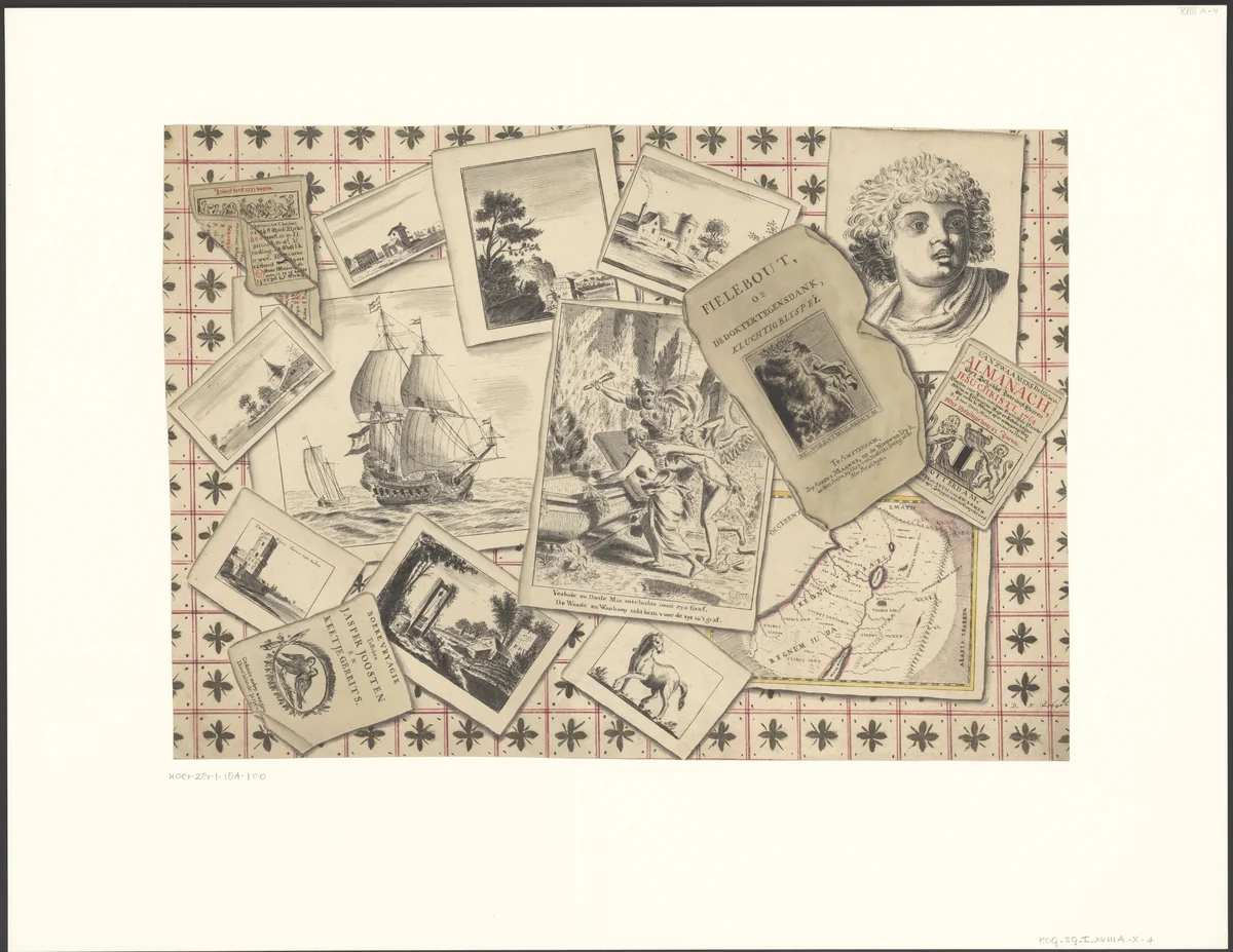 Schijnbedrieger met de prent Woede en Wanhoop trekken Amor richting het graf van Gerard de Lairesse by D.F. Robart, drawing, 1764-1800