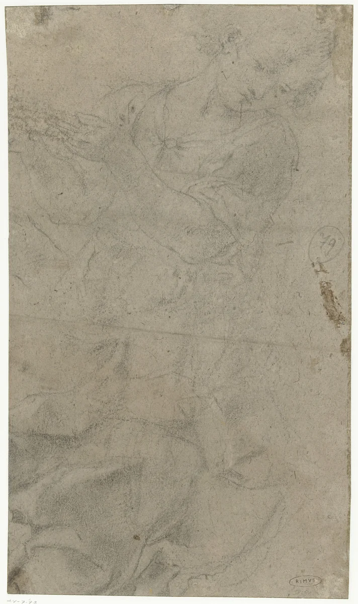 Studie van een zwevende engel by Domenichino, drawing, 1613-1623
