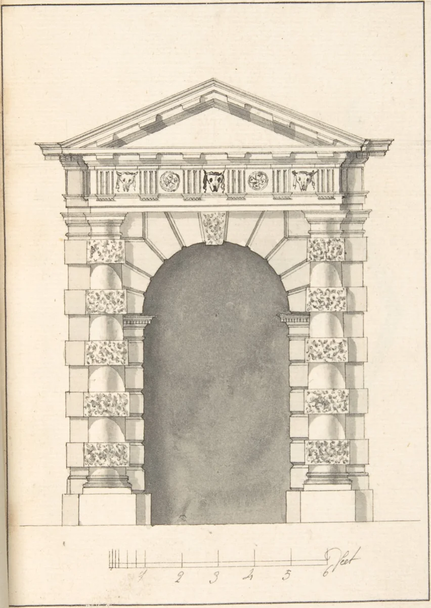 Elevation of Rustic Doric Doorway by Robert Morris, drawing, 1715-1754