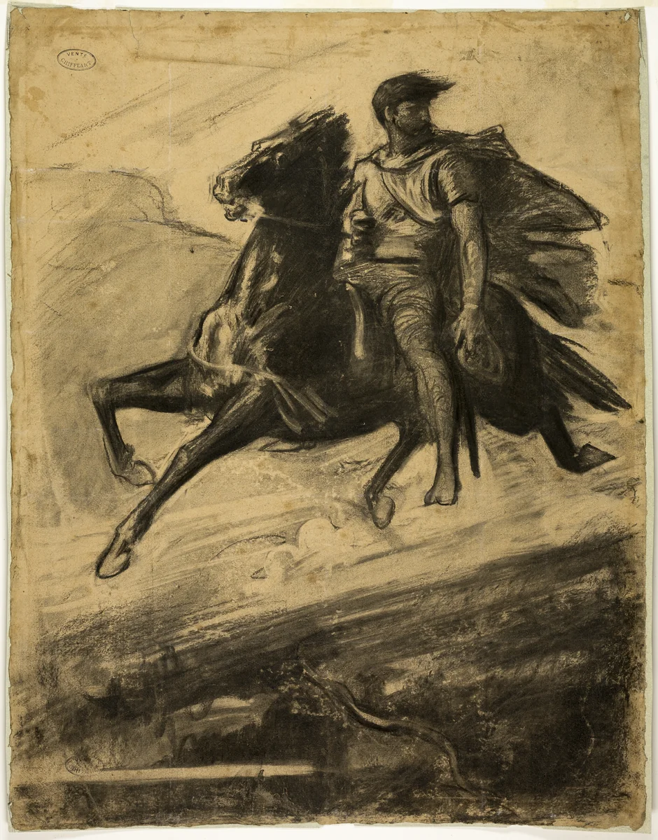 Man Riding a Horse through the Air by Nicolas-François Chifflart, drawing, 1860-1870
