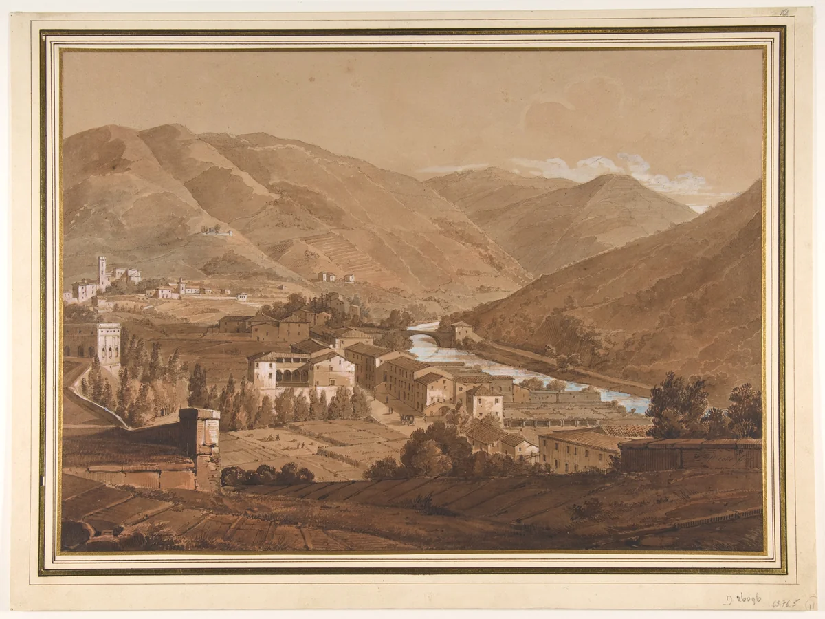 Town in an Alpine Valley by Victor Jean Nicolle, drawing, 1770-1826