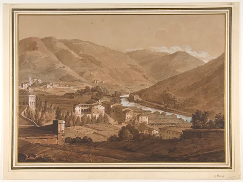 Town in an Alpine Valley by Victor Jean Nicolle, drawing, 1770-1826