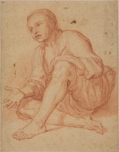Young Peasant Seated on the Ground [recto] by Giuseppe Maria Crespi, drawing, 1665-1747