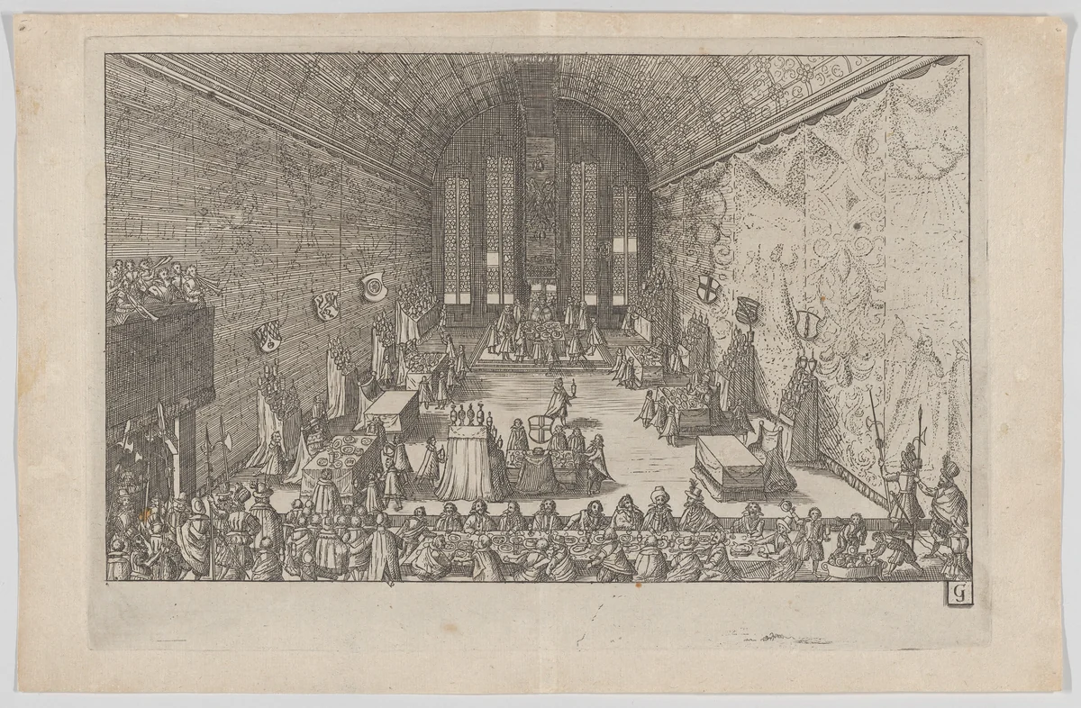 Plate G: Election and Coronation of Emperor Maximilian II by anonymous, print, 1612