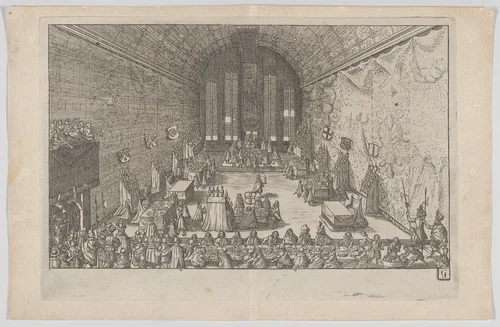 Plate G: Election and Coronation of Emperor Maximilian II by anonymous, print, 1612