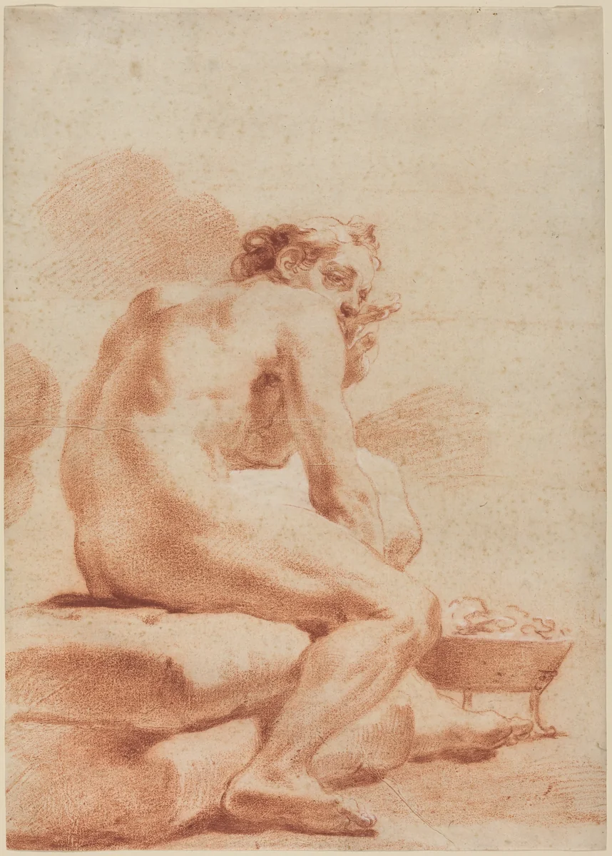 A Young Man Warming Himself at a Brazier by Gaetano Gandolfi, drawing, 1734-1802