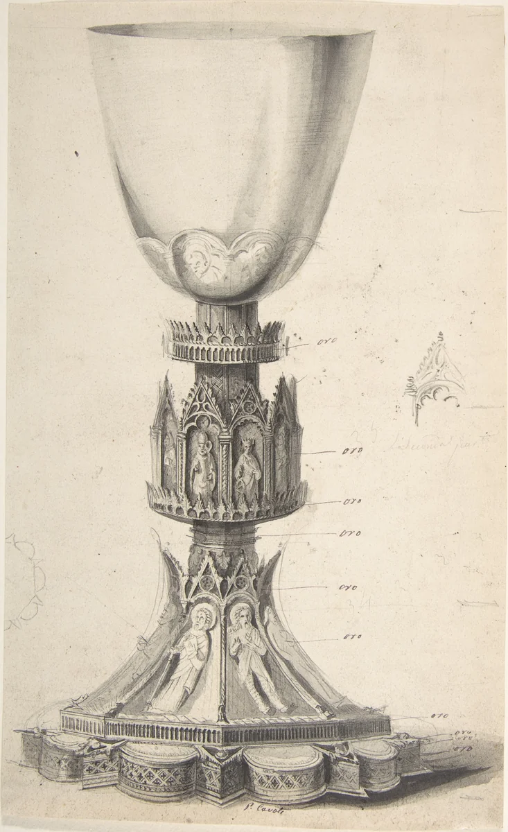 Chalice adorned with Saints, BIshops and Kings by anonymous, drawing, 1850-1900
