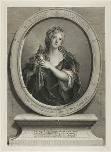 Portrait of Adrienne Le Couvreur by Pierre-Imbert Drevet, print, 1730