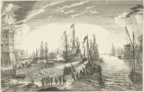Ontscheping van soldaten by Matthieu van Plattenberg, print, 1617-1660