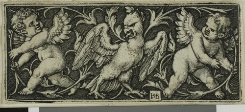Ornament with an Eagle and Two Genii, from Four Vignettes by Sebald Beham, print, 1539-1549