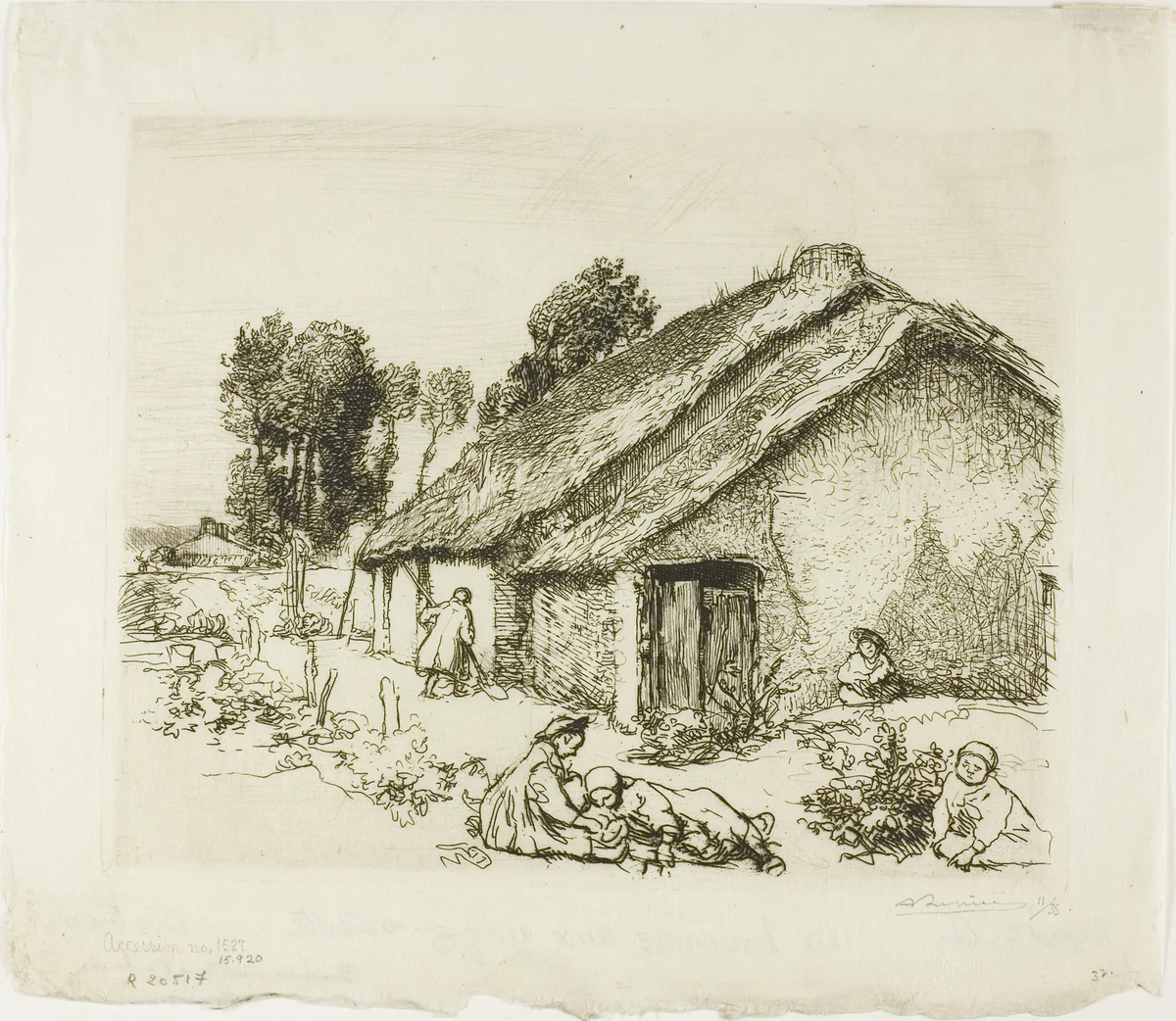 Cottage with Five Children by Louis Auguste Lepère, print, 1911
