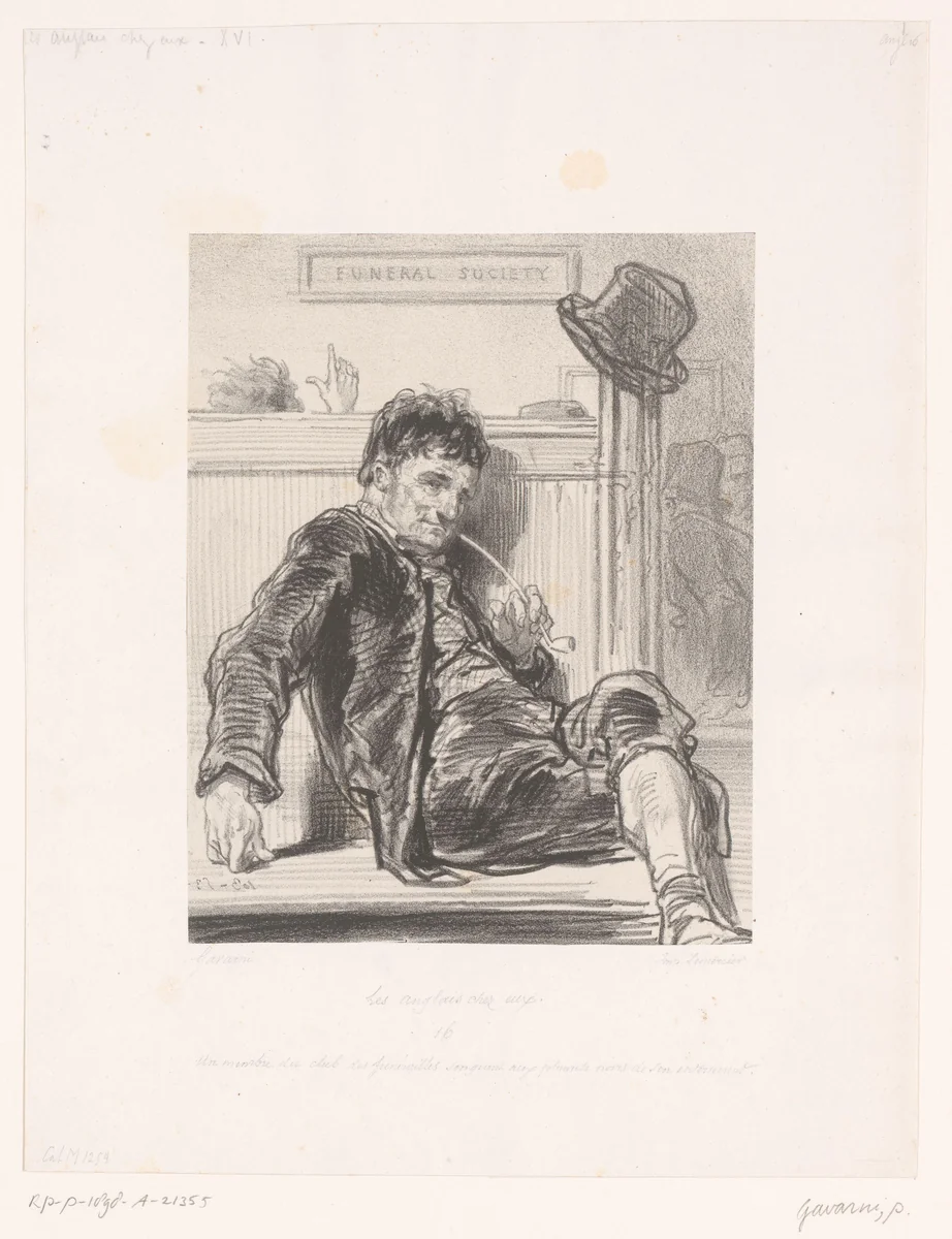 Begrafenisondernemer met pijp by Paul Gavarni, print, 1853