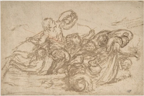 Sea Battle by Pietro da Cortona, drawing, 1596-1669