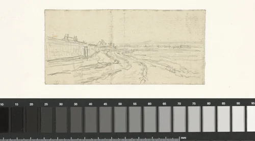 Landweg lopend langs de muren van een stad by Georges Michel, drawing, 1773-1843