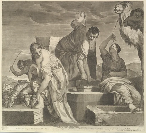 Jacob Draws Water for Rachel's Animals (Jacob abreuve le troupeau de Rachel) by Claude Mellan, print, 1600-1688