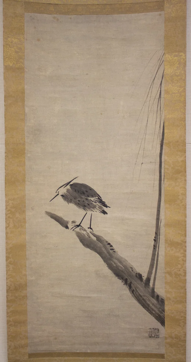 Heron and Willow by Sesshū Tōyō (雪舟等楊), painting, 1700-1899