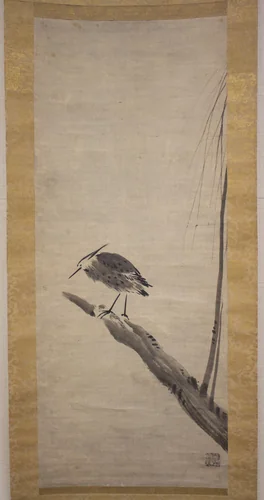 Heron and Willow by Sesshū Tōyō (雪舟等楊), painting, 1700-1899