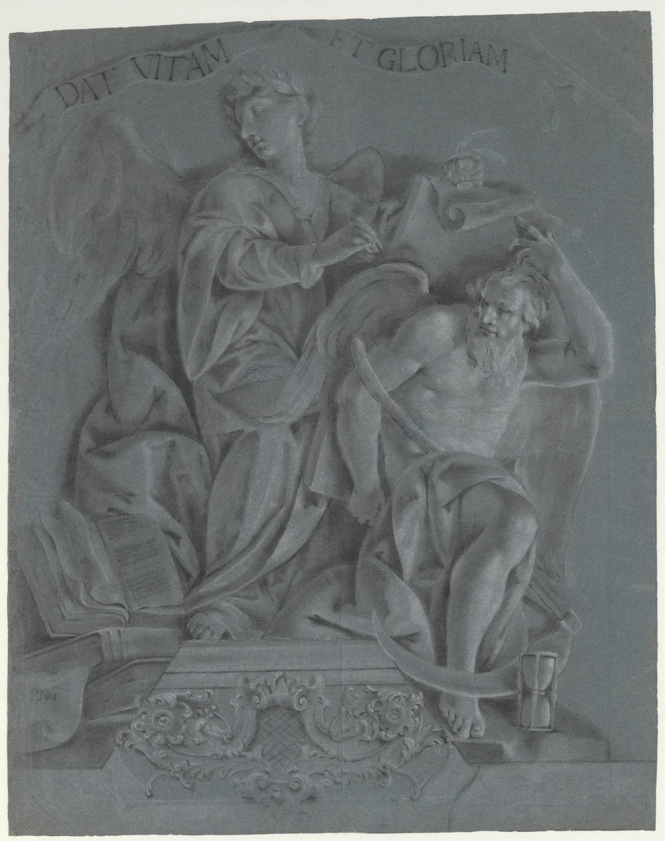 Allegory of History, with Time by Vittorio Maria Bigari, drawing, 1761