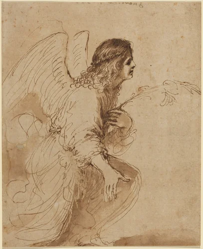 The Angel of the Annunciation by Guercino, drawing, 1638-1639