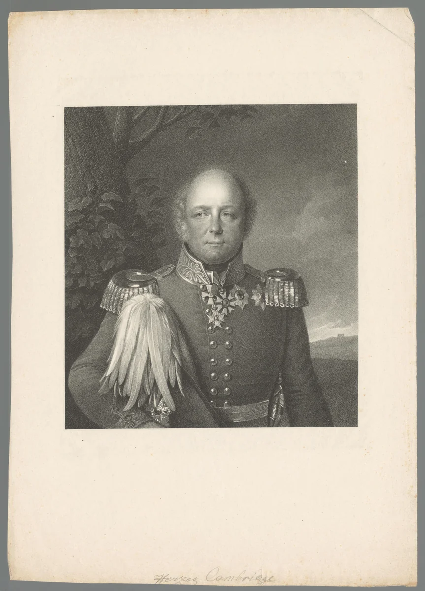 Portret van Adolf Frederik hertog van Cambridge by Friedrich Jentzen, print, 1827